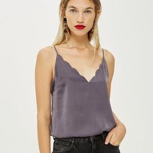 Topshop Satin Scalloped Cami Blouse Top Gunmetal